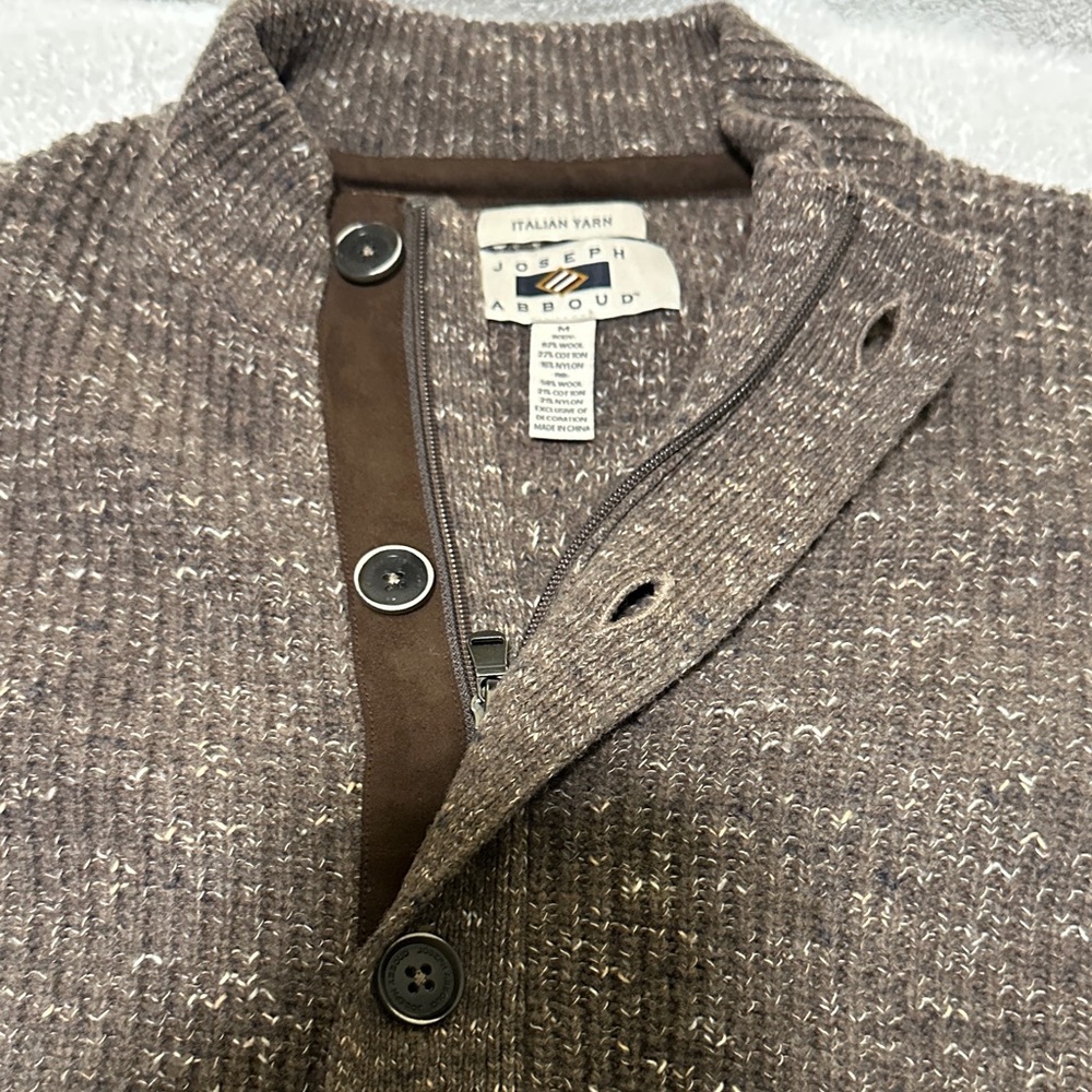 Joseph Abboud Textured Brown Zip-Up Sweater